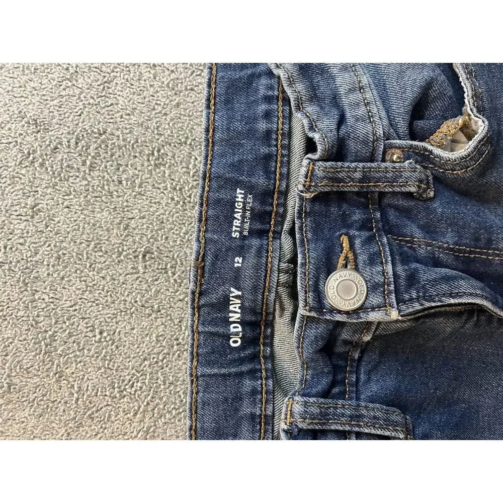 Old Navy Boys Size 12 Straight Jeans Medium Wash Built-In Flex Adjustable Waist